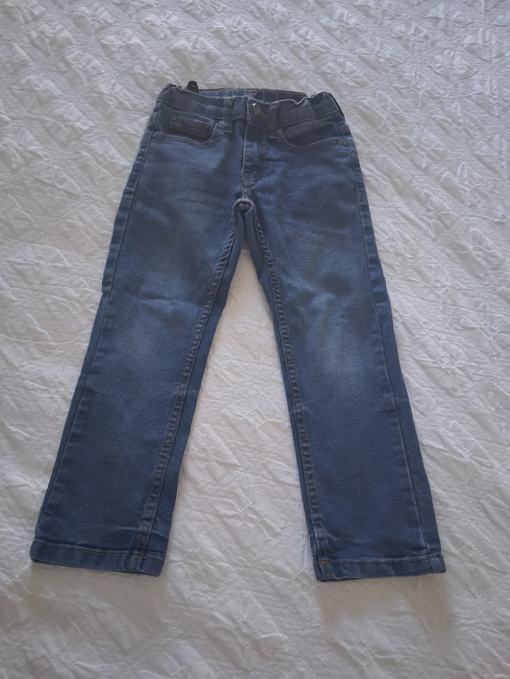 Kid Boys' Classic Straight Leg Jeans in Dark Blue Adjustible Waist Size 5 Years